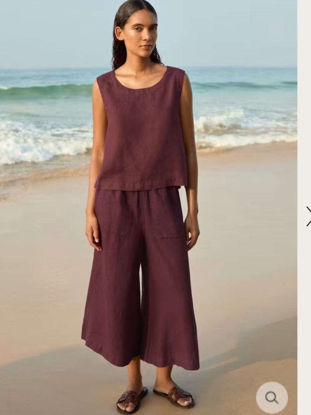 POETRY Black Linen Cropped Wide Leg Pants